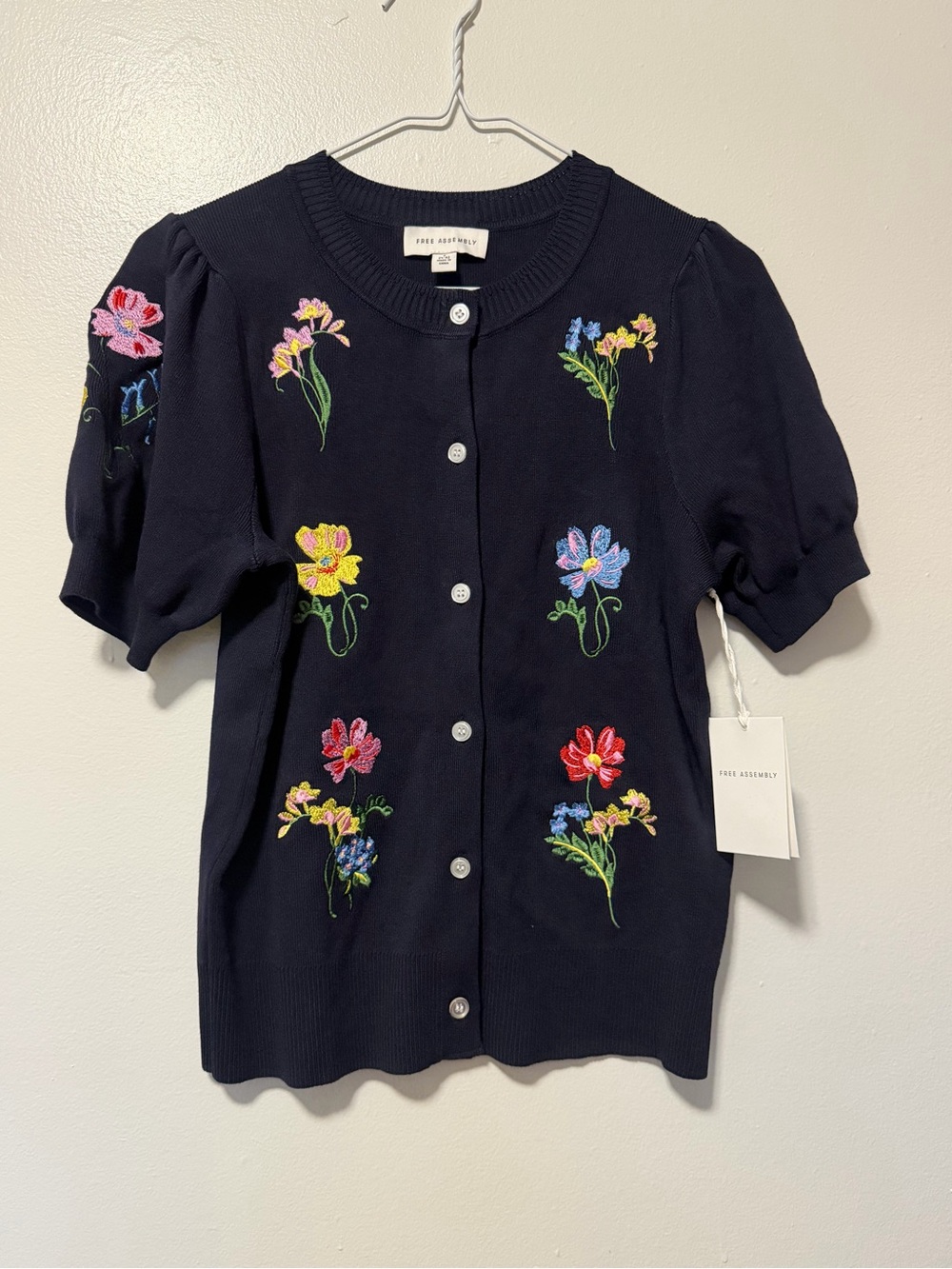 Floral Embroidered Navy Cardigan Sweater